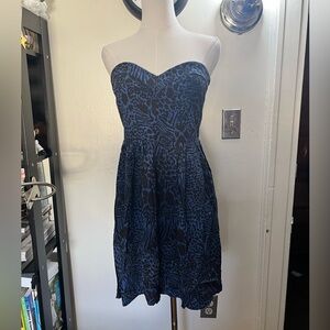 Moda International Strapless Blue and Black Animal-Print Dress